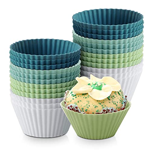 24 Stück Silikon Muffinförmchen, Backformen aus Silikon, Silikonformen für Muffins und Cupcakes, Wiederverwendbare antihaftbeschichtet BPA frei Cupcakeförmchen für Kuchen, Eincreme und Pudding von Esteopt