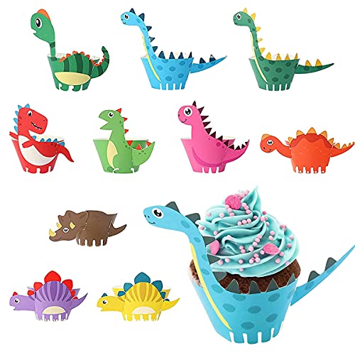 Esteopt Cupcake Wrapper, Kuchendekoration, Dinosaurier Muffinförmchen Kuchen Muffins Dekoration Verpackung für Kinder Geburtstag Party Geburtstagsdeko von Esteopt