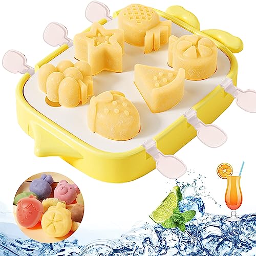 6 Cells Silicone Ice Lolly Moulds BPA-Free for Children and Baby, Mini Ice Cream Moulds Reusable (gelb) von Esteopt