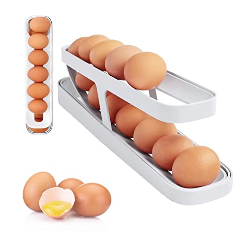 Egg Holder, Egg Dispenser Eierhalter KÜhlschrank Eier Aufbewahrungsbox Egg Holder Fridge, Egg Organizer For Refrigerator, 2 Tier Rolling Egg Dispenser (weiss) von Esteopt