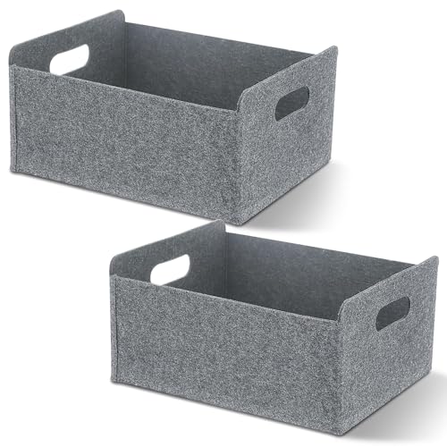 Esteopt Faltbare Aufbewahrungskörbe,2STK felt storage basket, faltbarer Organizer,Filz Aufbewahrungsbox,Filzkorb Grau Rechteck,Aufbewahrungskörbchen,Aufbewahrungskorb klein,Groß 30 x 26 x 12.5 cm von Esteopt