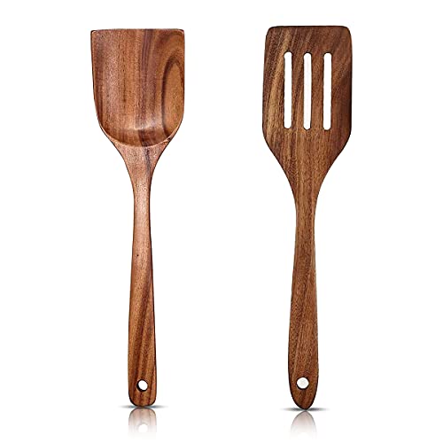 Esteopt JCM-35 Pfannenwender, Holzspatel 30 cm, 2er-Set, elegante Wenge- oder Bratpfanne, Kochutensilien und Wok, braun von Esteopt