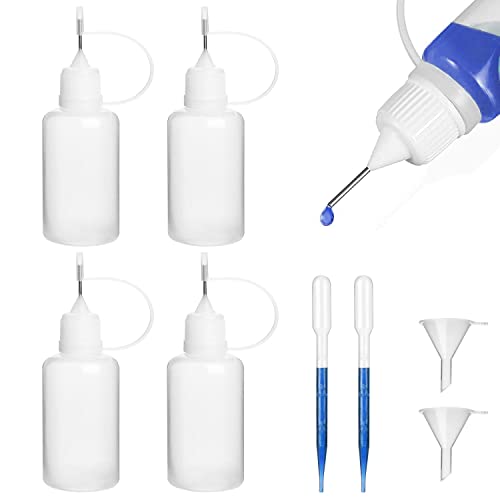 Nadelflasche, 5ml Dosierflasche, Applikator Flasche mit 2 Trichter & 2 Pipette Nadelspitze, Quetschflasche Klein, Leimflasche Leer, Nadelspitze Kleber Flasche Applikator für DIY, 4 Stück von Esteopt