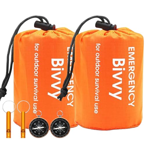 Notfall Biwaksack,Notfall Schlafsack,Notfalldecke Schlafsack Survival Biwaksack,Überleben Schlafsack,Rettungsdecken,Ultraleicht Wasserdicht Kälte&Hitzebeständig Mit Pfeife&Kompass für Outdoor Camping von Esteopt