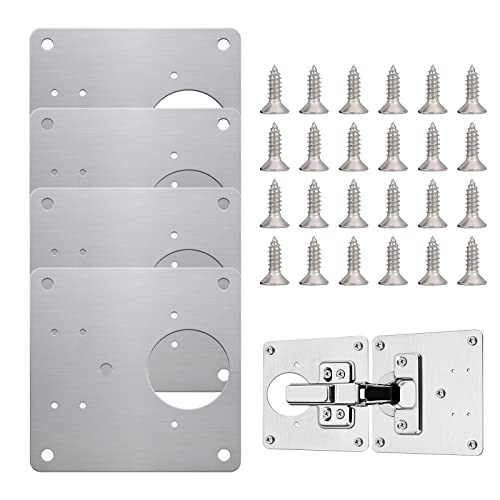 Scharnier Reparaturplatte, Edelstahl Scharnier Reparaturplatte,Küchenschrank Reparaturplatten mit Schrauben für die Reparatur von Tür Schrank Wohnmöbel Schublade Kisten Fenster (4 Stück) von Esteopt