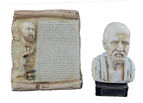 Hippokrates-Skulptur Büste und Hippokratischer Eid in englischem Relief-Artefakt von Estia Creations