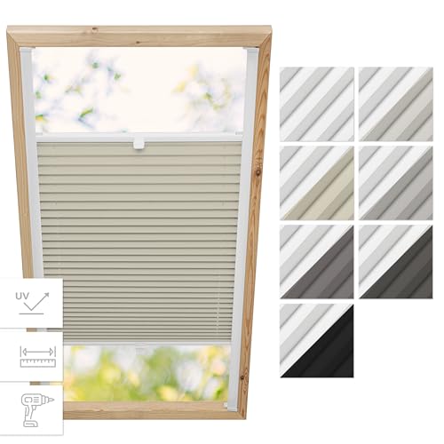 Estika® Dachfenster Verdunkelung, Thermo Plisseerollo mit Bohren für Velux Fenster - Modell: F06 - Stofffarbe: Blackout Creme-Weiß - Dachfenster Rollo, Fensterrollo innen, Fenster plissee von Estika