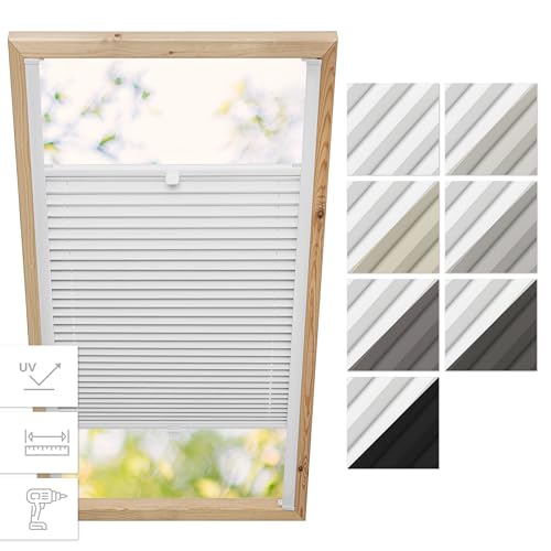 Estika Dachfenster Verdunkelung, Thermo Plisseerollo mit Bohren für Velux Fenster - Modell: M08 - Stofffarbe: Blackout Weiß-Weiß - Dachfenster Rollo, Fensterrollo innen, Fenster plissee von Estika