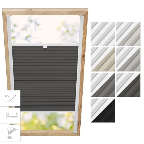 Estika Dachfenster Verdunkelung, Thermo Plisseerollo mit Bohren für Velux Fenster - Modell: MK08 - Stofffarbe: Blackout Anthrazit-Weiß - Dachfenster Rollo, Fensterrollo innen, Fenster plissee von Estika