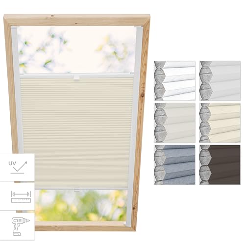 Estika Dachfenster Wabenplissee mit Bohren für Fakro Fenster - Modell: 78/118 - Stofffarbe: Waben Beige-Weiß - Dachfenster Rollo, Fensterrollo innen, Fenster plissee von Estika