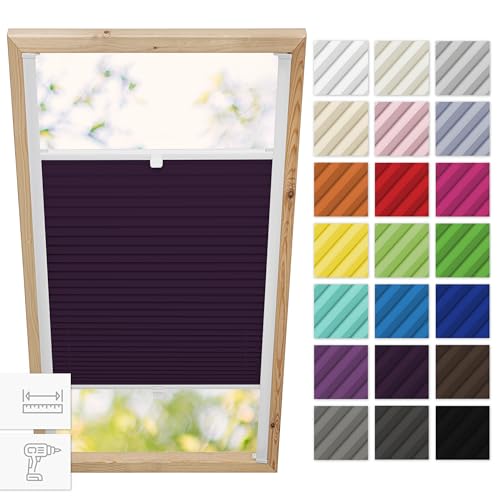 Estika Dachfenster plissee mit Bohren für Velux Fenster - Modell: M08 - Stofffarbe: Beere - Dachfenster Rollo, Fensterrollo innen, Fenster plissee von Estika