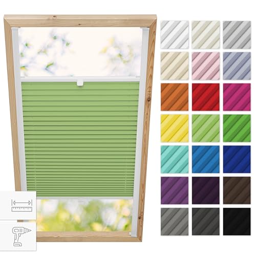 Estika Dachfenster plissee mit Bohren für Velux Fenster - Modell: M10 - Stofffarbe: Pistazien - Dachfenster Rollo, Fensterrollo innen, Fenster plissee von Estika