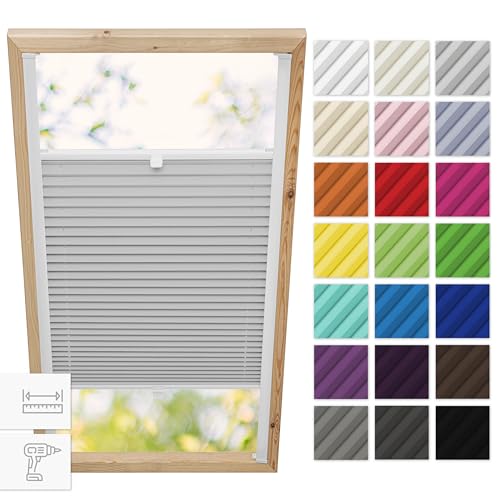 Estika Dachfenster plissee mit Bohren für Velux Fenster - Modell: MK06 - Stofffarbe: Hellgrau - Dachfenster Rollo, Fensterrollo innen, Fenster plissee von Estika