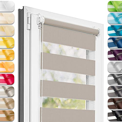 Estika® Doppelrollo Klemmfix ohne Bohren - 115 cm x 120 cm - Grau-braun - 27 Stoff Farben, Tag und Nacht Duo Rollo, Rollos für Fenster ohne Bohren, Fenster sichtschutz (115 cm Stoffbreite) von Estika