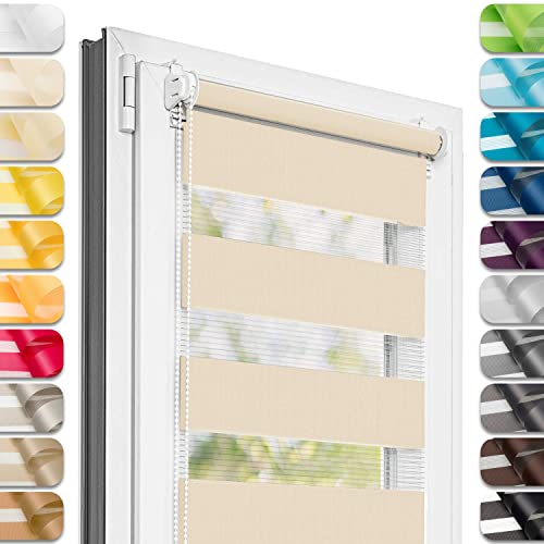 Estika® Doppelrollo Klemmfix ohne Bohren - 30 cm x 120 cm - Beige - 27 Stoff Farben, Tag und Nacht Duo Rollo, Rollos für Fenster ohne Bohren, Fenster sichtschutz (30 cm Stoffbreite) von Estika