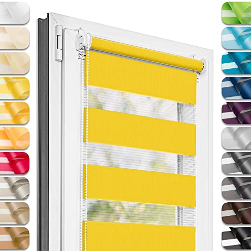 Estika® Doppelrollo Klemmfix ohne Bohren - 50 cm x 120 cm - Zitronenlimonade - 27 Stoff Farben, Tag und Nacht Duo Rollo, Rollos für Fenster ohne Bohren, Fenster sichtschutz (50 cm Stoffbreite) von Estika