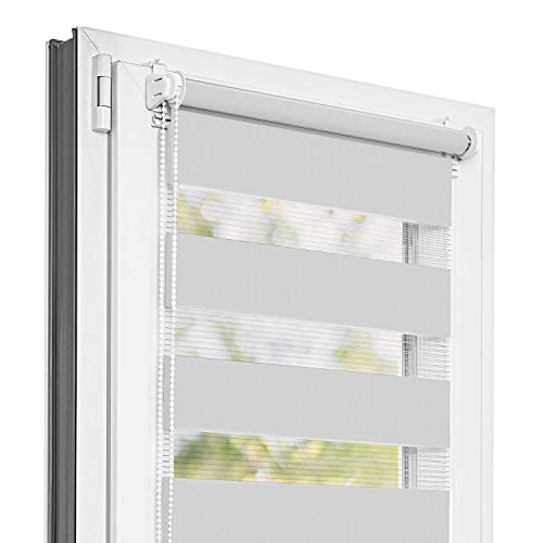 Estika® Doppelrollo Klemmfix ohne Bohren - 60 cm x 150 cm - Hellgrau - 27 Stoff Farben, Tag und Nacht Duo Rollo, Rollos für Fenster ohne Bohren, Fenster sichtschutz (30 cm Stoffbreite) von Estika