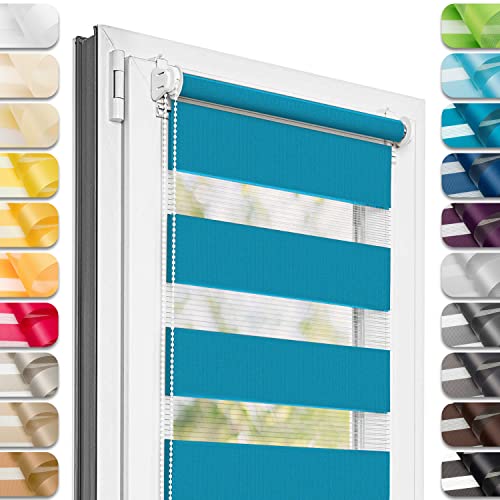 Estika Doppelrollo Klemmfix ohne Bohren - 70 cm x 150 cm - Cote d'Azur - 27 Stofffarben, Tag und Nacht Duo Rollo, Rollos für Fenster ohne Bohren, Fenster Sichtschutz (70 cm Stoffbreite) von Estika