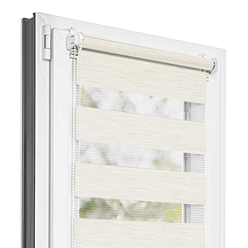 Estika® Doppelrollo Klemmfix ohne Bohren - 75 cm x 220 cm - Cream - 27 Stoff Farben, Tag und Nacht Duo Rollo, Rollos für Fenster ohne Bohren, Fenster sichtschutz (75 cm Stoffbreite) von Estika