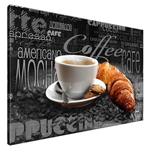 Estika Leinwand bilder - Appetitlicher Kaffee, Schwarz weiß - 120x80 cm, 1 teilige kunstdruck - Wandbilder wohnzimmer, schlafzimmer, Moderne wanddeko, Bild auf leinwand - Küche bilder - 4722A_1B von Estika