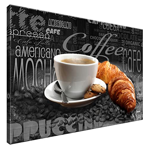 Estika® Leinwand bilder - Appetitlicher Kaffee, Schwarz weiß - 90x60 cm, 1 teilige kunstdruck - Wandbilder wohnzimmer, schlafzimmer, Moderne wanddeko, Bild auf leinwand - Küche bilder - 4722A_1L von Estika