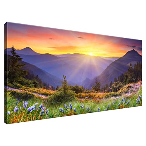 Estika® Leinwand bilder - Berge, Landschaft, Sonnenuntergang - 115x55 cm, 1 teilige kunstdruck - Wandbilder wohnzimmer, schlafzimmer, Moderne wanddeko, Bild auf leinwand - Natur bilder - 1868A_1AE von Estika