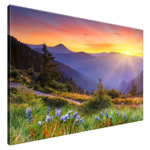 Estika® Leinwand bilder - Berge, Landschaft, Sonnenuntergang - 120x80 cm, 1 teilige kunstdruck - Wandbilder wohnzimmer, schlafzimmer, Moderne wanddeko, Bild auf leinwand - Natur bilder - 1868A_1B von Estika