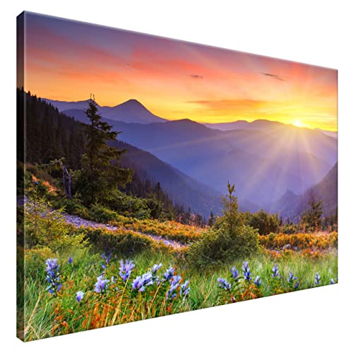 Estika® Leinwand bilder - Berge, Landschaft, Sonnenuntergang - 90x60 cm, 1 teilige kunstdruck - Wandbilder wohnzimmer, schlafzimmer, Moderne wanddeko, Bild auf leinwand - Natur bilder - 1868A_1L von Estika