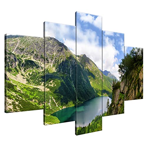 Estika® Leinwand bilder - Berge Landschaft, See, Wald - 150x105 cm, 5 teilige kunstdruck - Wandbilder wohnzimmer, schlafzimmer, Moderne wanddeko, Bild auf leinwand - Natur bilder - 2029A_5H von Estika