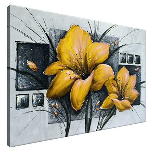 Estika® Leinwand bilder - Gelbe Mohnblumen - 90x60 cm, 1 teilige kunstdruck - Wandbilder wohnzimmer, schlafzimmer, Moderne wanddeko, Bild auf leinwand - Blume bilder - 2455A_1L von Estika