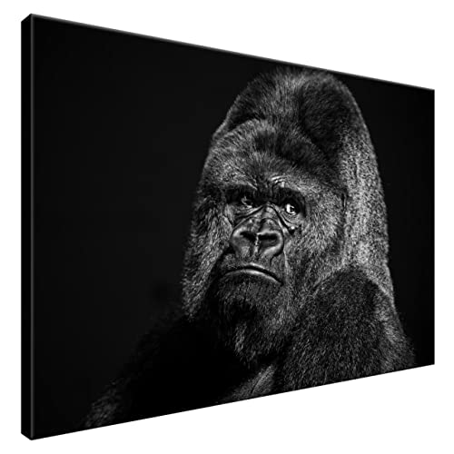 Estika® Leinwand bilder - Gorilla in schwarz - 90x60 cm, 1 teilige kunstdruck - Wandbilder wohnzimmer, schlafzimmer, Moderne wanddeko, Bild auf leinwand - Tiere bilder - 1567A_1L von Estika