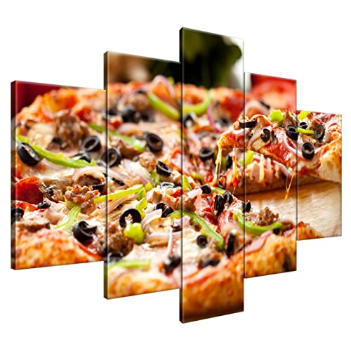 Estika® Leinwand bilder - Italienische Pizza - 150x105 cm, 5 teilige kunstdruck - Wandbilder wohnzimmer, schlafzimmer, Moderne wanddeko, Bild auf leinwand - Küche, Restaurant bilder - 2037A_5H von Estika