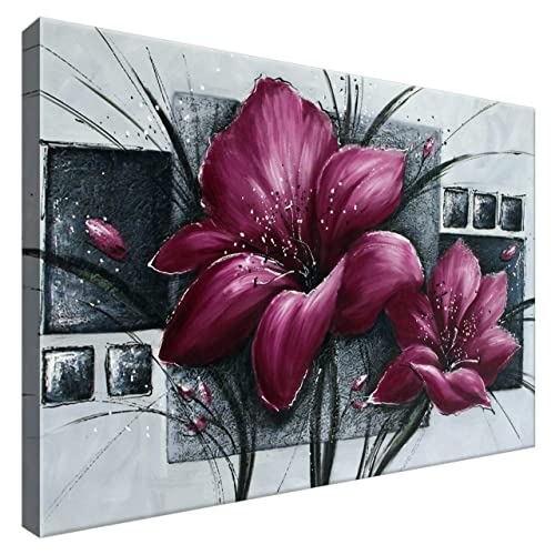 Estika® Leinwand bilder - Lila Mohnblumen - 60x40 cm, 1 teilige kunstdruck - Wandbilder wohnzimmer, schlafzimmer, Moderne wanddeko, Bild auf leinwand - Blume bilder - 2355A_1E von Estika