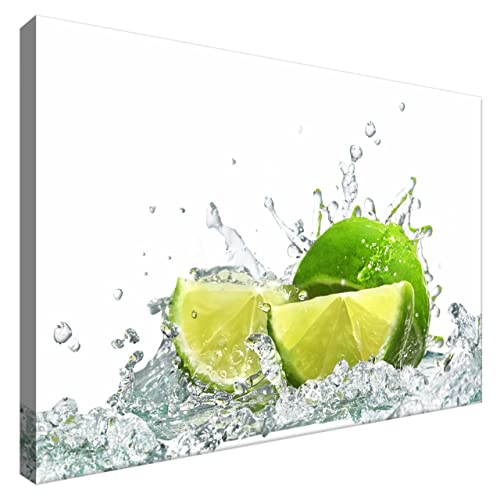 Estika® Leinwand bilder - Limette in Wassertropfen - 60x40 cm, 1 teilige kunstdruck - Wandbilder wohnzimmer, schlafzimmer, Moderne wanddeko, Bild auf leinwand - Küche, Restaurant bilder - 1160A_1E von Estika