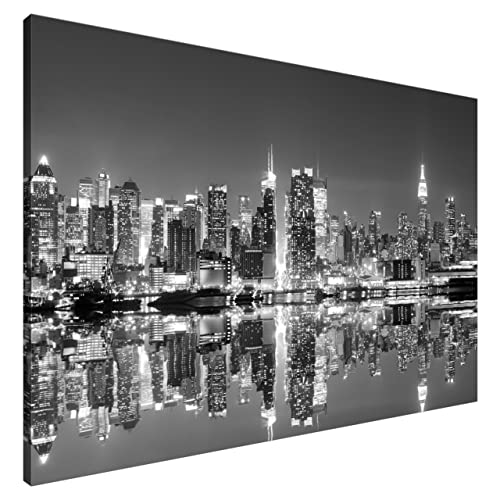 Estika® Leinwand bilder - Manhattan New York Schwarz Weiß - 120x80 cm, 1 teilige kunstdruck - Wandbilder wohnzimmer, schlafzimmer, Moderne wanddeko, Bild auf leinwand - New York bilder - 2194A_1B von Estika