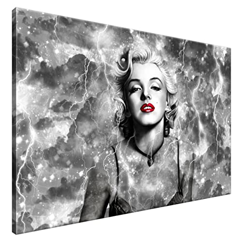 Estika® Leinwand bilder - Marilyn Monroe, Schwarz Weiß Sturm - 120x80 cm, 1 teilige kunstdruck - Wandbilder wohnzimmer, schlafzimmer, Moderne wanddeko, Bild auf leinwand - Pop Art bilder - 2477A_1B von Estika