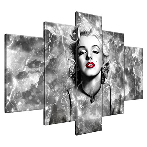Estika® Leinwand bilder - Marilyn Monroe, Schwarz Weiß Sturm - 150x105 cm, 5 teilige kunstdruck - Wandbilder wohnzimmer, schlafzimmer, Moderne wanddeko, Bild auf leinwand - Pop Art bilder - 2477A_5H von Estika