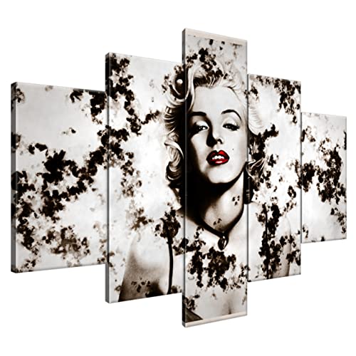 Estika® Leinwand bilder - Marylin Monroe - 150x105 cm, 5 teilige kunstdruck - Wandbilder wohnzimmer, schlafzimmer, Moderne wanddeko, Bild auf leinwand - Pop Art bilder - 2567A_5H von Estika