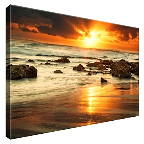 Estika® Leinwand bilder - Meer, Sonnenuntergang, Felsen - 60x40 cm, 1 teilige kunstdruck - Wandbilder wohnzimmer, schlafzimmer, Moderne wanddeko, Bild auf leinwand - Natur bilder - 4161A_1E von Estika