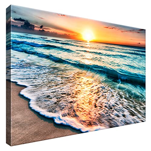 Estika® Leinwand bilder - Meer, Sonnenuntergang, Strand - 60x40 cm, 1 teilige kunstdruck - Wandbilder wohnzimmer, schlafzimmer, Moderne wanddeko, Bild auf leinwand - Natur bilder - 3520A_1E von Estika