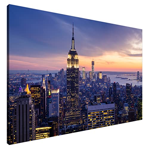 Estika® Leinwand bilder - Morgendämmerung in New York - 120x80 cm, 1 teilige kunstdruck - Wandbilder wohnzimmer, schlafzimmer, Moderne wanddeko, Bild auf leinwand - New York bilder - 1288A_1B von Estika