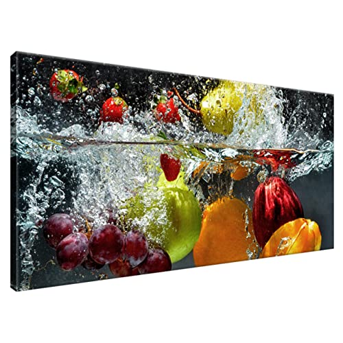 Estika® Leinwand bilder - Obst im Wasser - 115x55 cm, 1 teilige kunstdruck - Wandbilder wohnzimmer, schlafzimmer, Moderne wanddeko, Bild auf leinwand - Küche, Restaurant bilder - 1345A_1AE von Estika