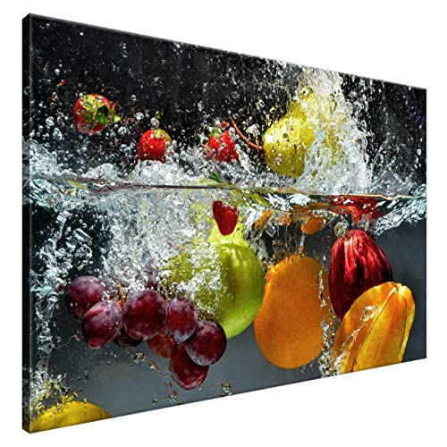 Estika® Leinwand bilder - Obst im Wasser - 120x80 cm, 1 teilige kunstdruck - Wandbilder wohnzimmer, schlafzimmer, Moderne wanddeko, Bild auf leinwand - Küche, Restaurant bilder - 1345A_1B von Estika