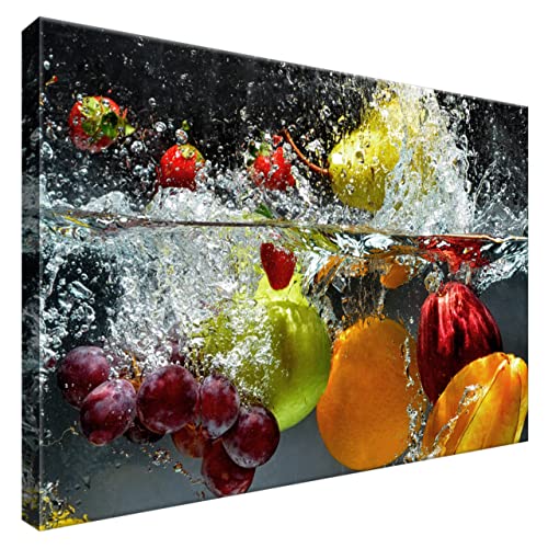 Estika® Leinwand bilder - Obst im Wasser - 60x40 cm, 1 teilige kunstdruck - Wandbilder wohnzimmer, schlafzimmer, Moderne wanddeko, Bild auf leinwand - Küche, Restaurant bilder - 1345A_1E von Estika