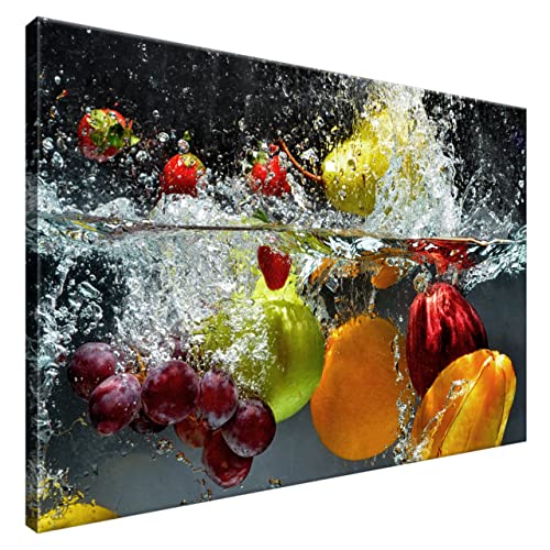 Estika® Leinwand bilder - Obst im Wasser - 90x60 cm, 1 teilige kunstdruck - Wandbilder wohnzimmer, schlafzimmer, Moderne wanddeko, Bild auf leinwand - Küche, Restaurant bilder - 1345A_1L von Estika