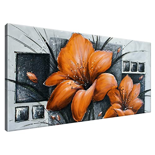 Estika® Leinwand bilder - Orange Mohnblumen - 115x55 cm, 1 teilige kunstdruck - Wandbilder wohnzimmer, schlafzimmer, Moderne wanddeko, Bild auf leinwand - Blume bilder - 2454A_1AE von Estika