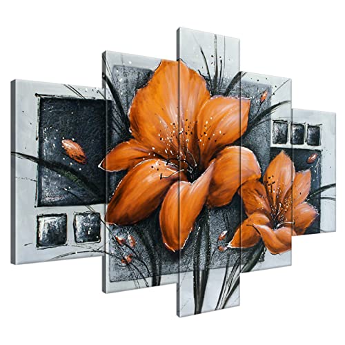 Estika® Leinwand bilder - Orange Mohnblumen - 150x105 cm, 5 teilige kunstdruck - Wandbilder wohnzimmer, schlafzimmer, Moderne wanddeko, Bild auf leinwand - Blume bilder - 2454A_5H von Estika