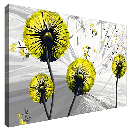 Estika® Leinwand bilder - Pusteblume Gelb - 60x40 cm, 1 teilige kunstdruck - Wandbilder wohnzimmer, schlafzimmer, Moderne wanddeko, Bild auf leinwand - Abstrakt blumen bilder - 5029A_1E von Estika