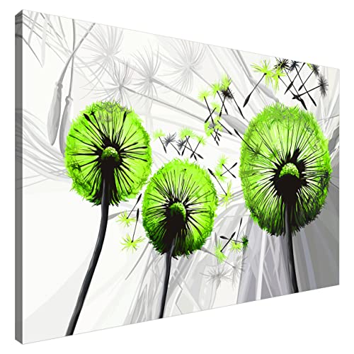 Estika® Leinwand bilder - Pusteblume Grün - 90x60 cm, 1 teilige kunstdruck - Wandbilder wohnzimmer, schlafzimmer, Moderne wanddeko, Bild auf leinwand - Blumen bilder - 4158A_1L von Estika