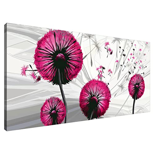 Estika® Leinwand bilder - Pusteblume Magenta - 115x55 cm, 1 teilige kunstdruck - Wandbilder wohnzimmer, schlafzimmer, Moderne wanddeko, Bild auf leinwand - Abstrakt blumen bilder - 5035A_1AE von Estika